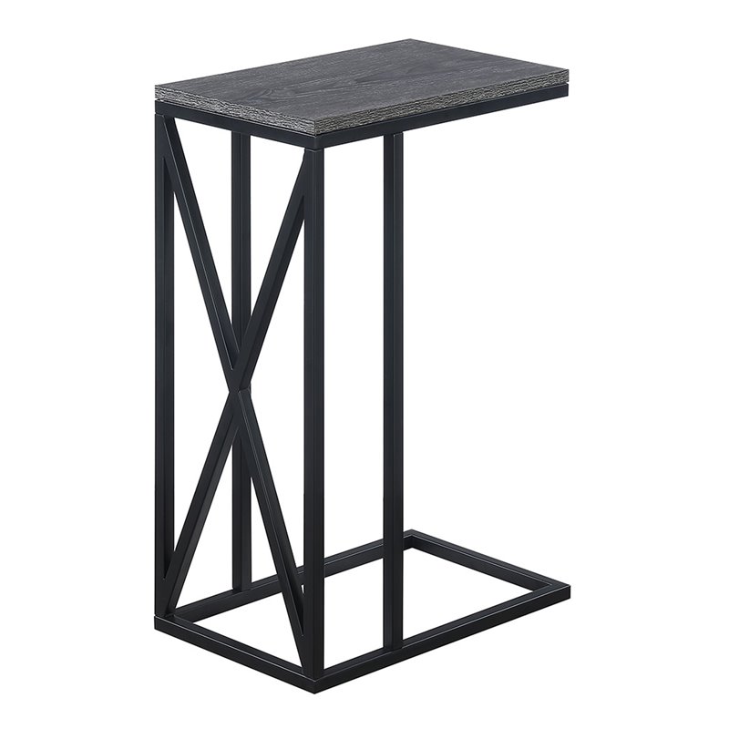Pemberly Row Set of 2 C End Tables in Weathered Gray Wood and Black Metal