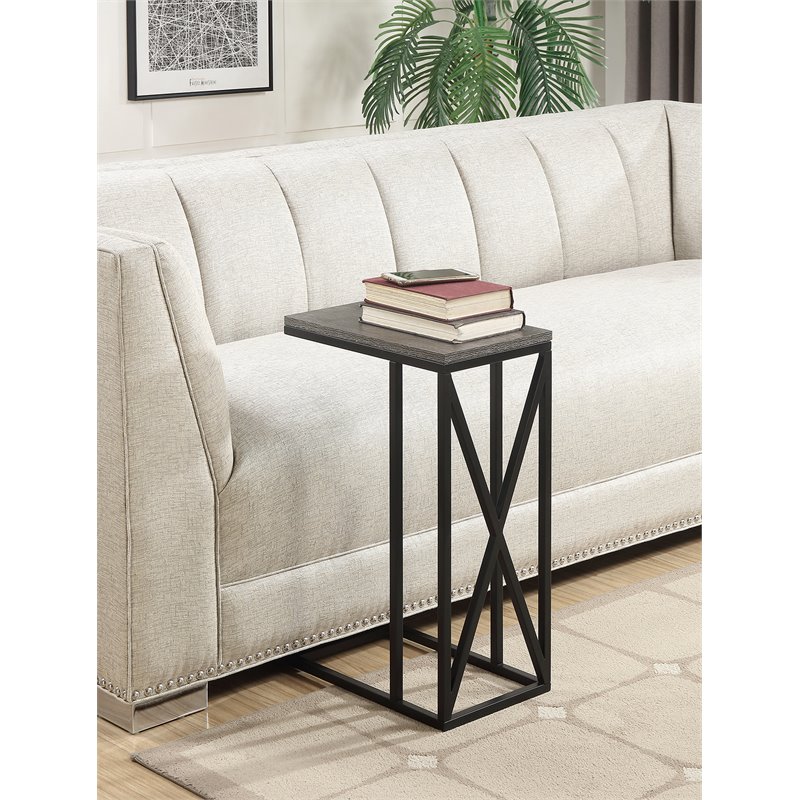 Pemberly Row Set of 2 C End Tables in Weathered Gray Wood and Black Metal