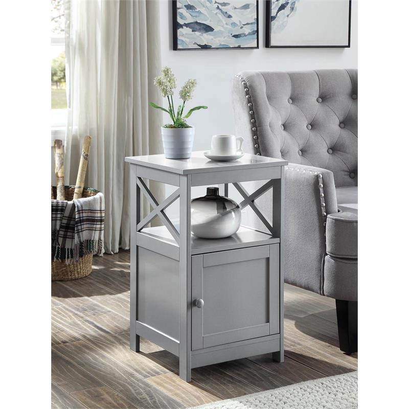 Pemberly Row Set of 2 Contemporary End Tables with Cabinet in Gray Wood