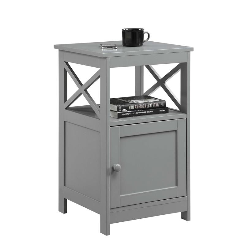 Pemberly Row Set of 2 Contemporary End Tables with Cabinet in Gray Wood