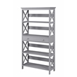 Pemberly Row Set of 2 Five-Tier Bookcases with Drawer in Gray Wood