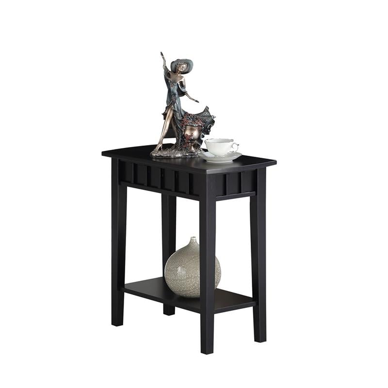 Pemberly Row Set of 2 Contemporary End Tables in Black Wood with Shelf