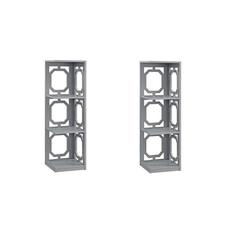 Pemberly Row Set of 2 Three-Tier Corner Bookcases in Gray Wood