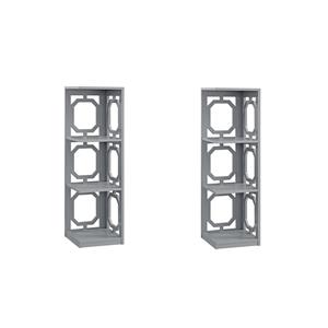 Pemberly Row Set of 2 Three-Tier Corner Bookcases in Gray Wood