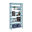 Pemberly Row Set of 2 Five-Tier Bookcases in Seafoam Blue Wood