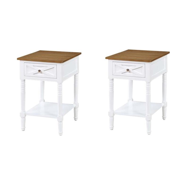 Pemberly Row Set of 2 End Tables with Charging Station in White and Caramel Wood