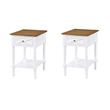 Pemberly Row Set of 2 End Tables with Charging Station in White and Caramel Wood