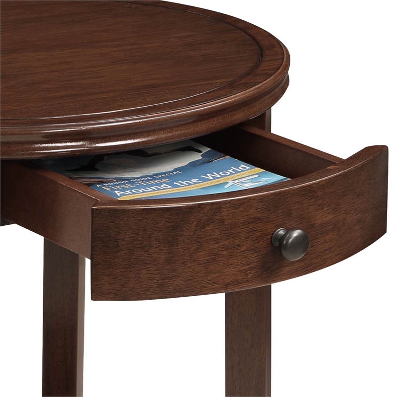 Pemberly Row Set of 2 One-Drawer End Tables with Shelf in Espresso Wood