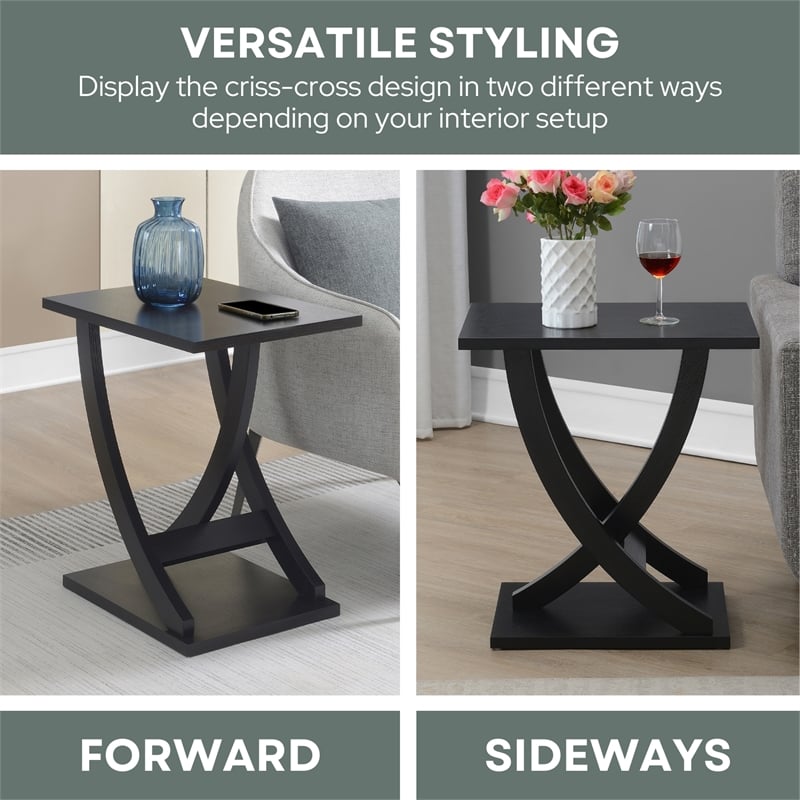 Pemberly Row Set of 2 Criss-Cross Chairside End Tables in Black Wood