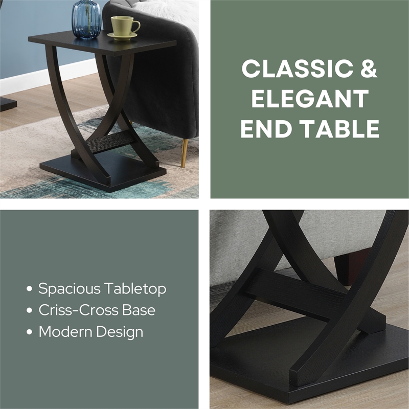 Pemberly Row Set of 2 Criss-Cross Chairside End Tables in Black Wood