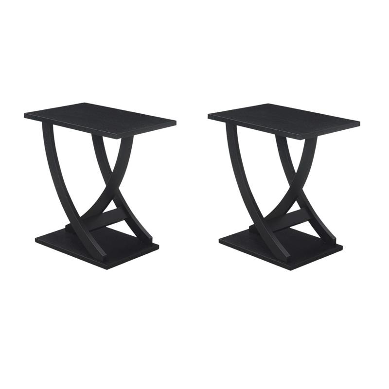Pemberly Row Set of 2 Criss-Cross Chairside End Tables in Black Wood