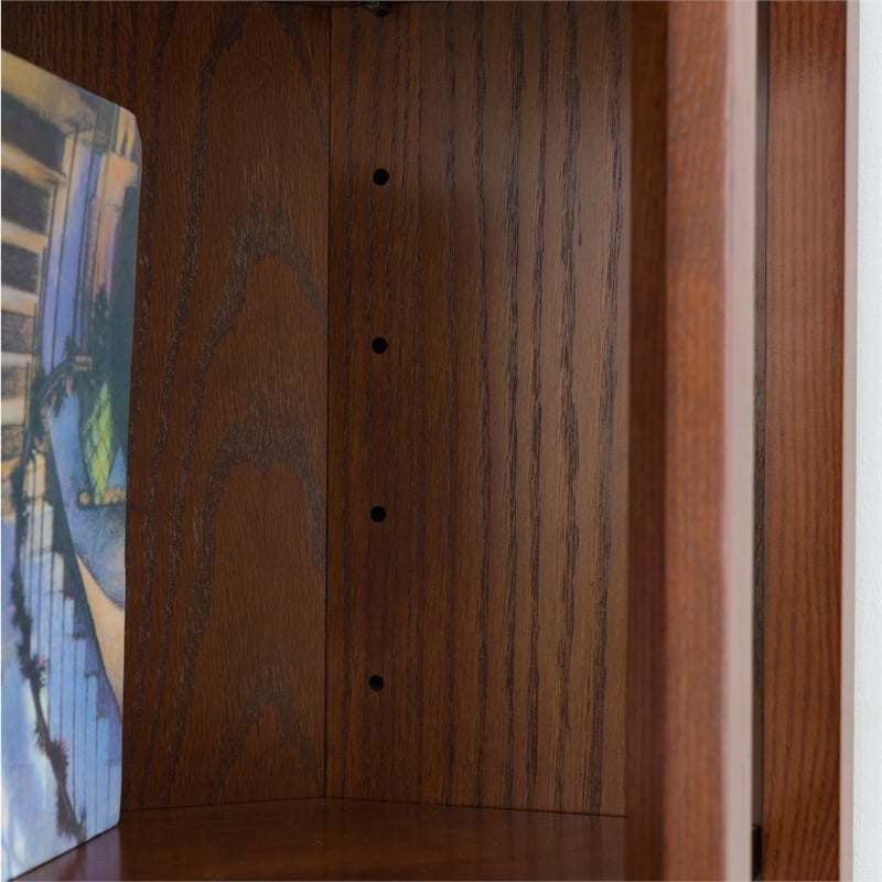 Pemberly Row Set of 2 Contemporary 3-Shelf Corner Bookcases in Oak