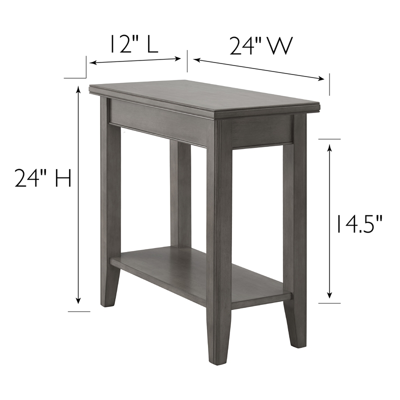 Pemberly Row Set of 2 Solid Wood Narrow End Tables with Shelf in Smoke Gray