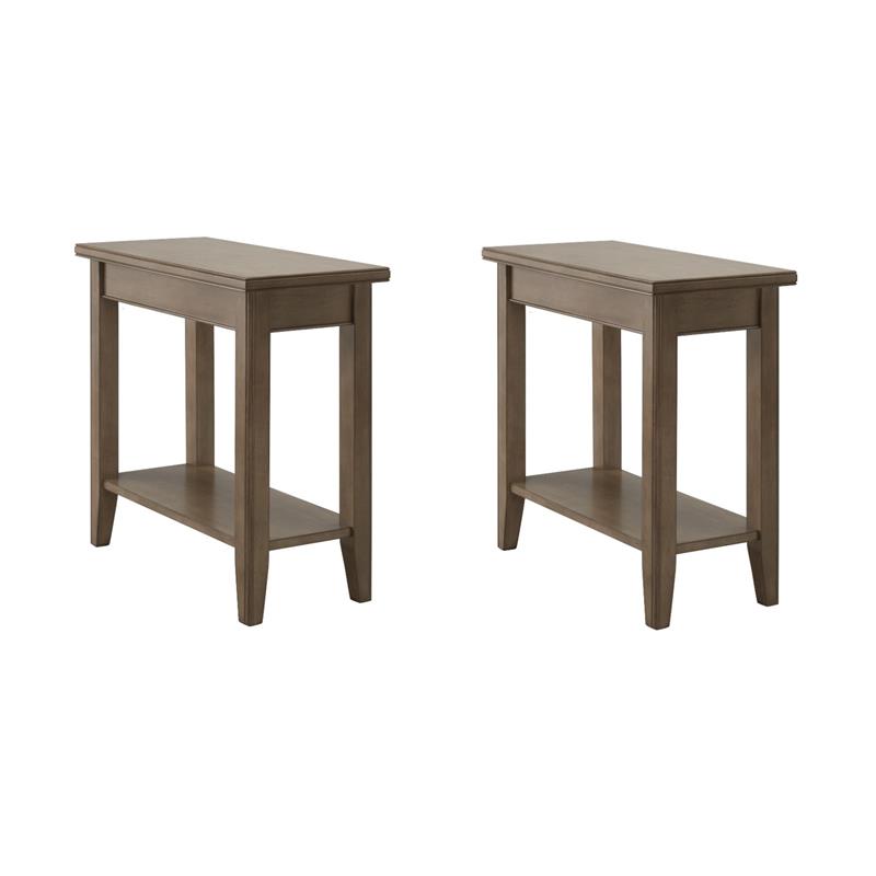 Pemberly Row Set of 2 Solid Wood Narrow End Tables with Shelf in Smoke Gray