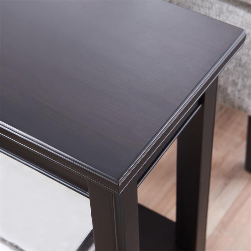 Pemberly Row Set of 2 Narrow Wood End Tables with Shelf in Black