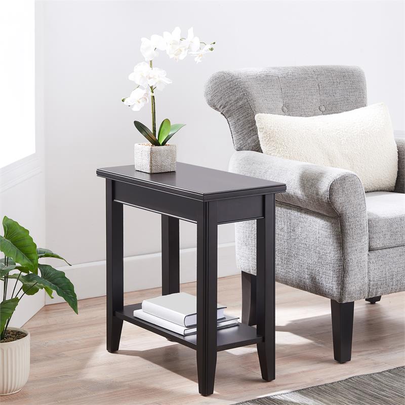 Pemberly Row Set of 2 Narrow Wood End Tables with Shelf in Black