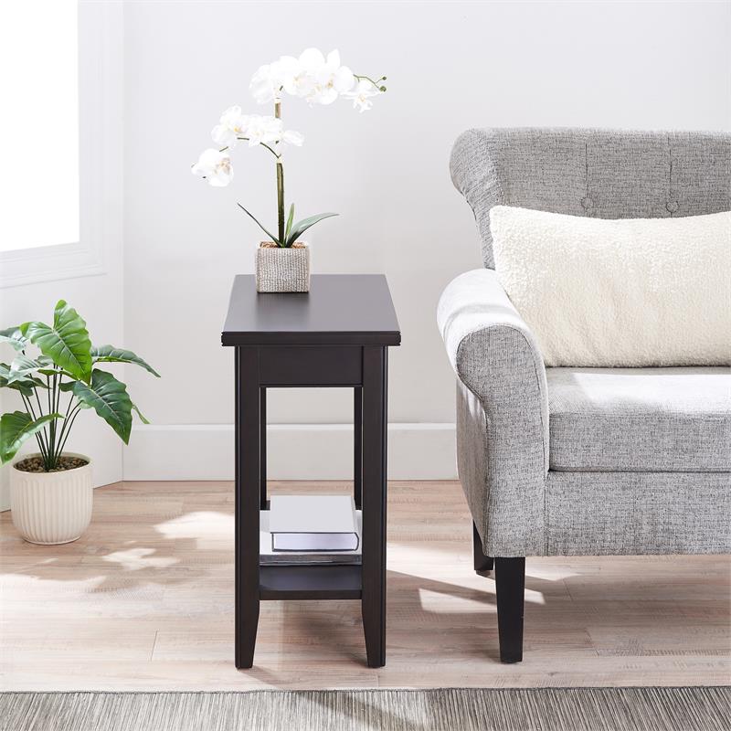Pemberly Row Set of 2 Narrow Wood End Tables with Shelf in Black