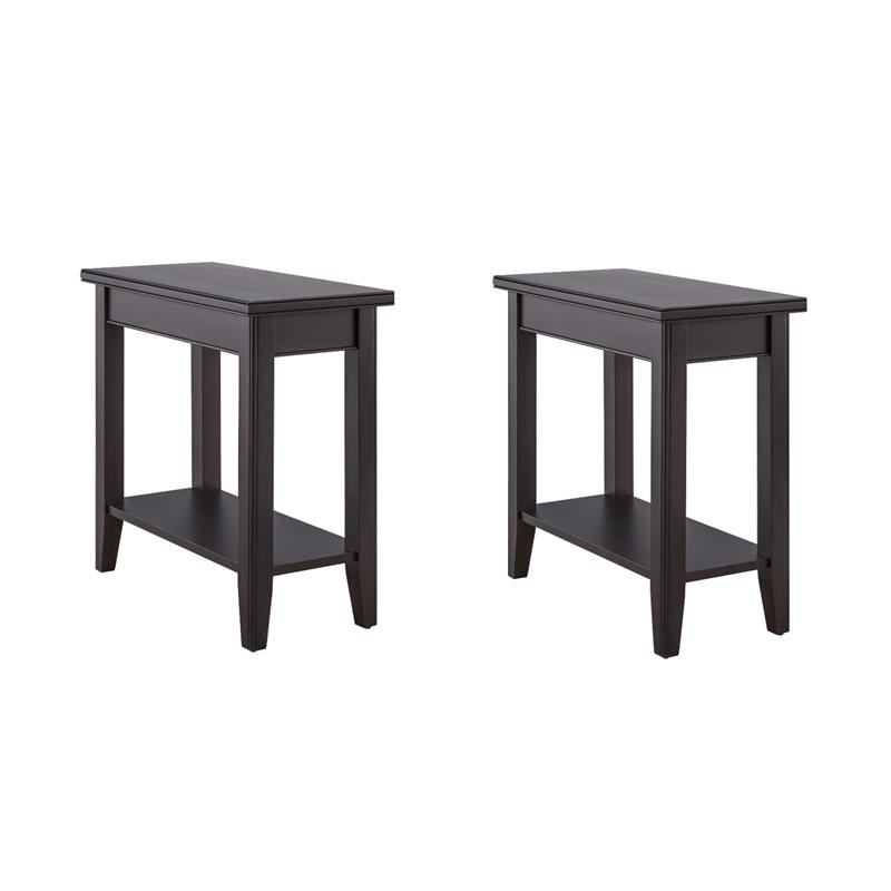 Pemberly Row Set of 2 Narrow Wood End Tables with Shelf in Black