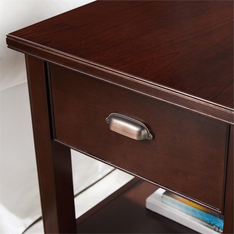 Pemberly Row Set of 2 End Tables with Locking Drawer in Chocolate Cherry
