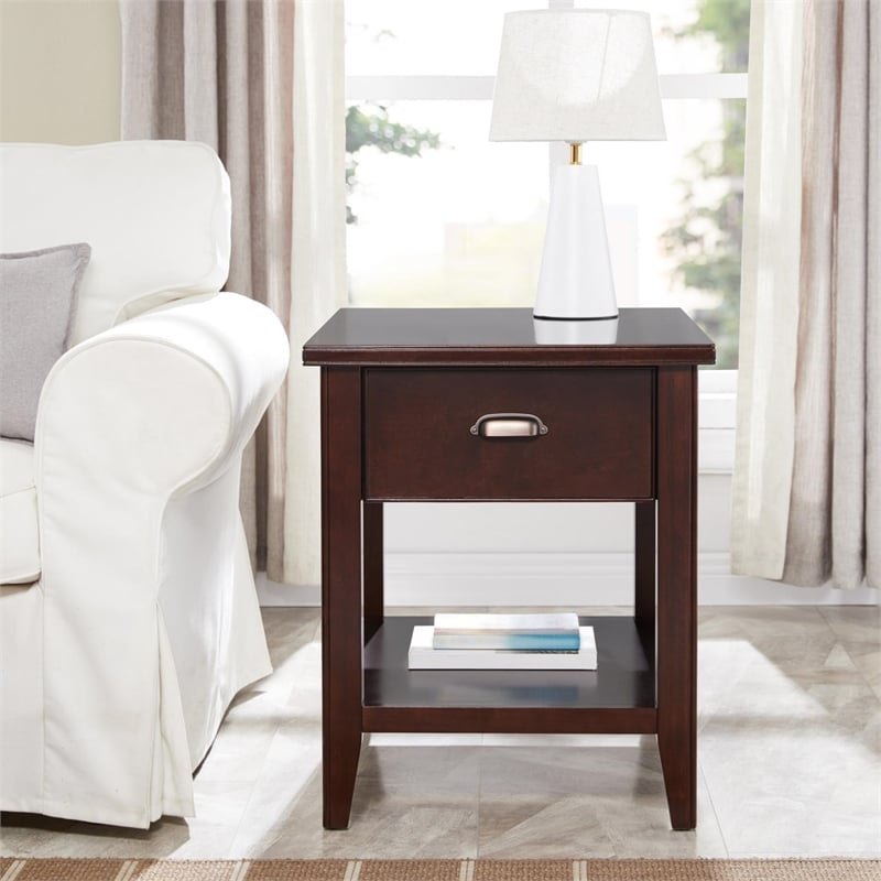 Pemberly Row Set of 2 End Tables with Locking Drawer in Chocolate Cherry