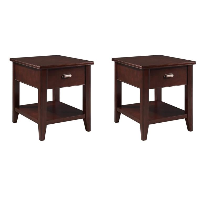Pemberly Row Set of 2 End Tables with Locking Drawer in Chocolate Cherry