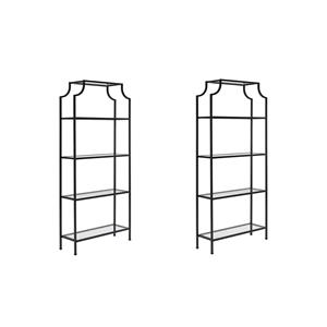 Pemberly Row Set of 2 Glass Metal Etagere Bookcases in Oil Rubbed Bronze