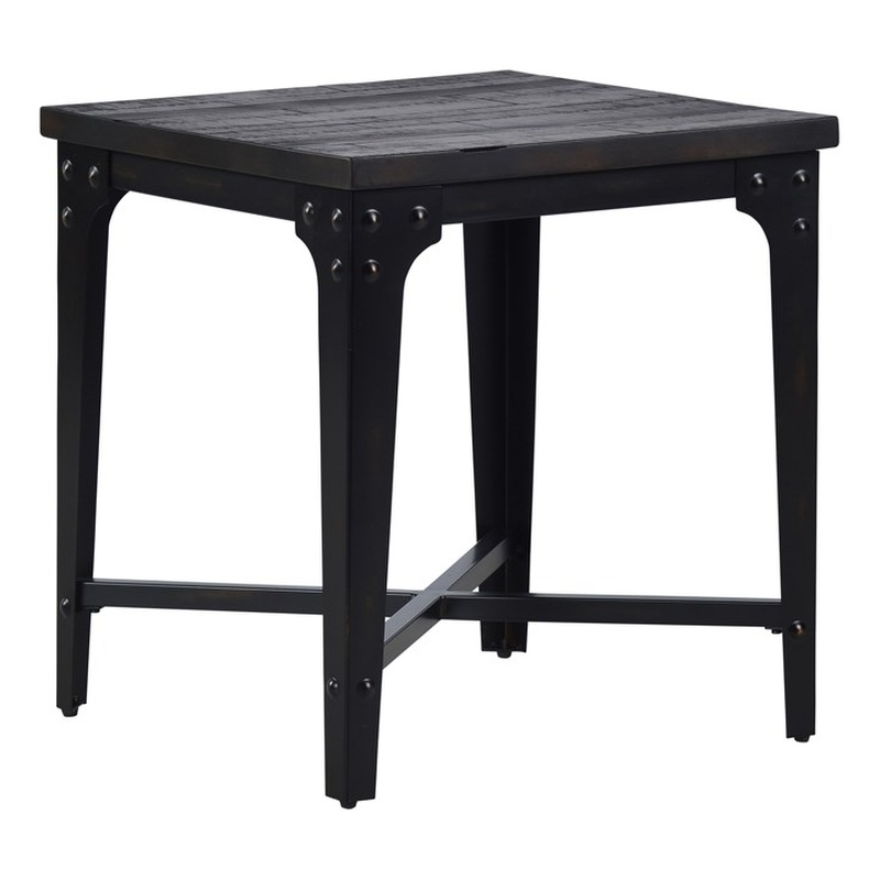 Pemberly Row Set of 2 Square End Tables in Distressed Tobacco Brown