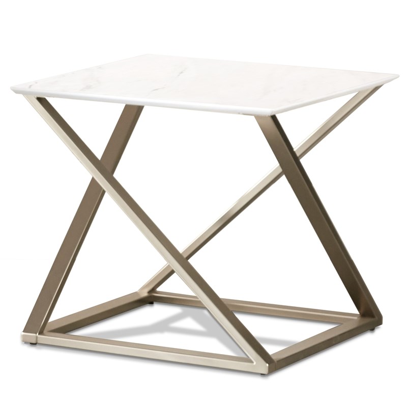 Pemberly Row Set of 2 Square White Faux Marble Mixed Media End Tables