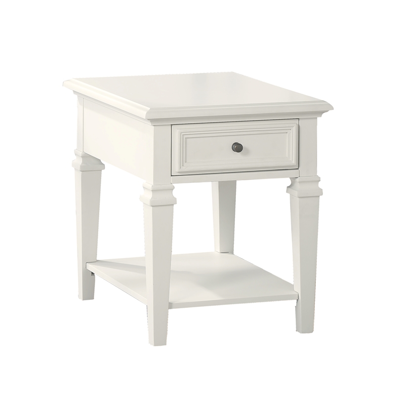 Pemberly Row Set of 2 Modern Farmhouse Soft White Wood End Tables