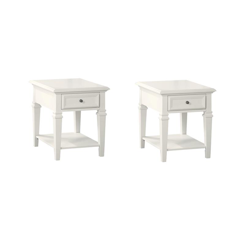 Pemberly Row Set of 2 Modern Farmhouse Soft White Wood End Tables