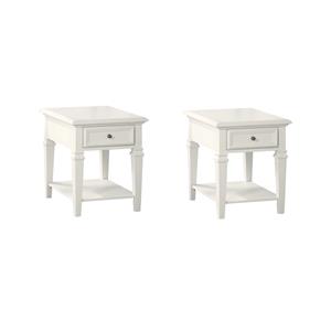 Pemberly Row Set of 2 Modern Farmhouse Soft White Wood End Tables