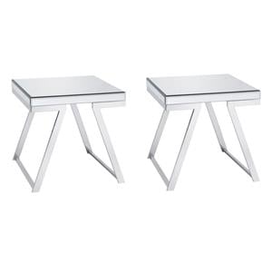 Pemberly Row Set of 2 Mirrored Glass and Chrome Metal Square End Tables