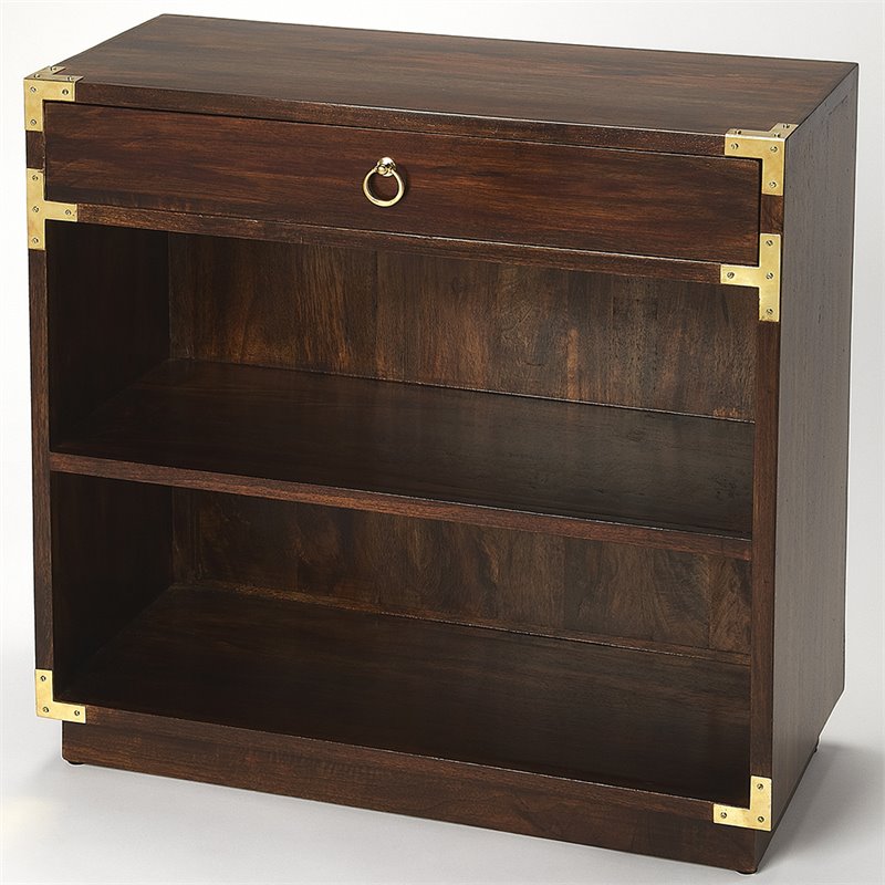 Pemberly Row Set of 2 Contemporary 2-Shelf Bookcases In Brown And Gold