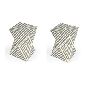 Pemberly Row Set of 2 Contemporary White And Grey Bone Inlay End Tables
