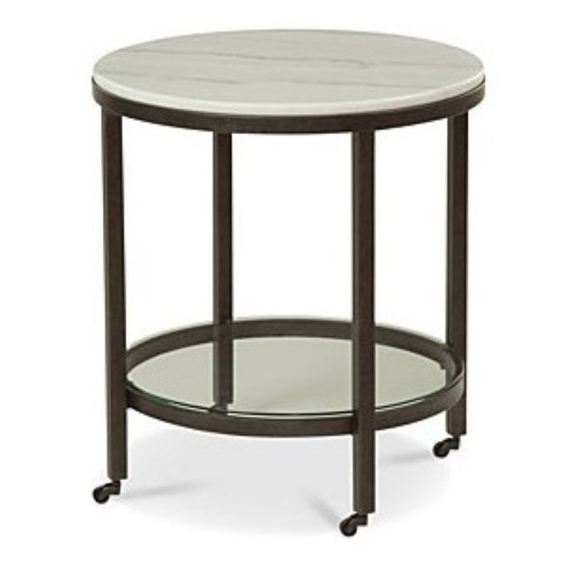 Pemberly Row Set of 2 Contemporary White Marble Round End Tables