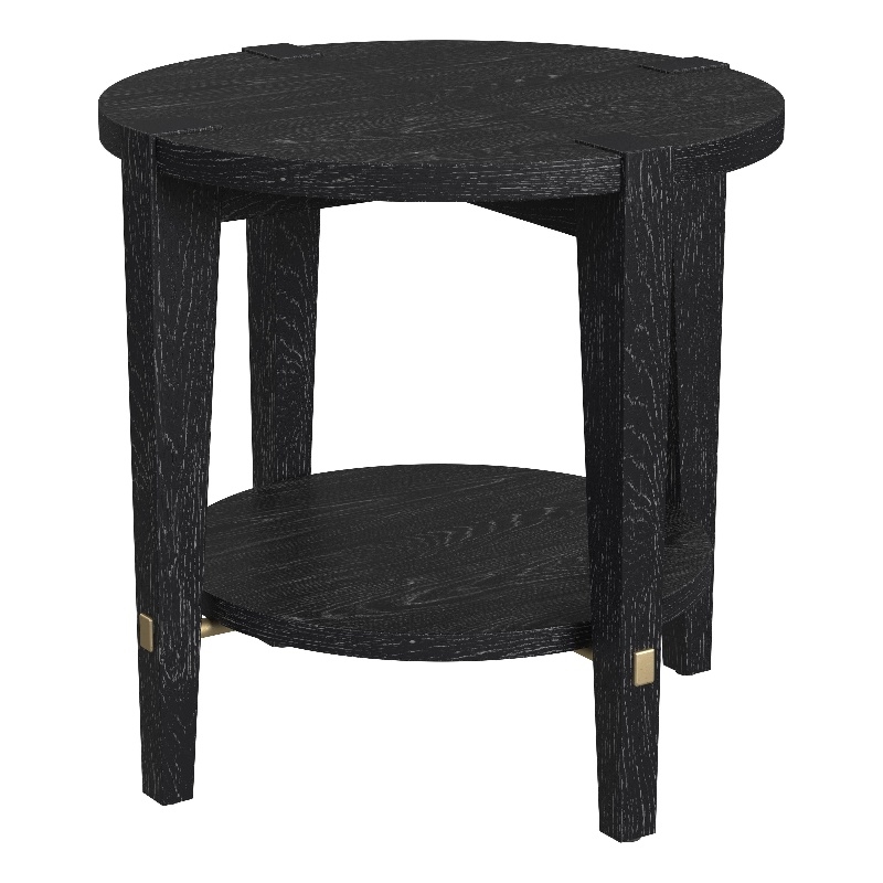 Pemberly Row Set of 2 Contemporary Round End Tables in Black Wood