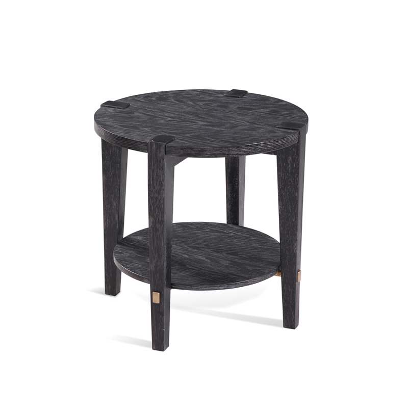Pemberly Row Set of 2 Contemporary Round End Tables in Black Wood