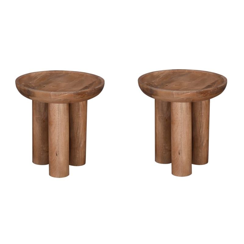 Pemberly Row Set of 2 Contemporary Natural Mango Wood Round End Tables