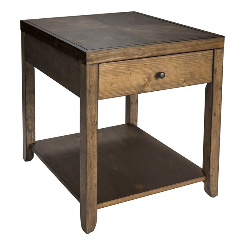 Pemberly Row Set of 2 Contemporary End Tables in Medium Brown Finish