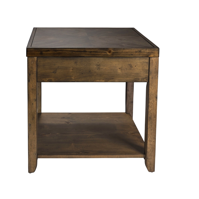 Pemberly Row Set of 2 Contemporary End Tables in Medium Brown Finish