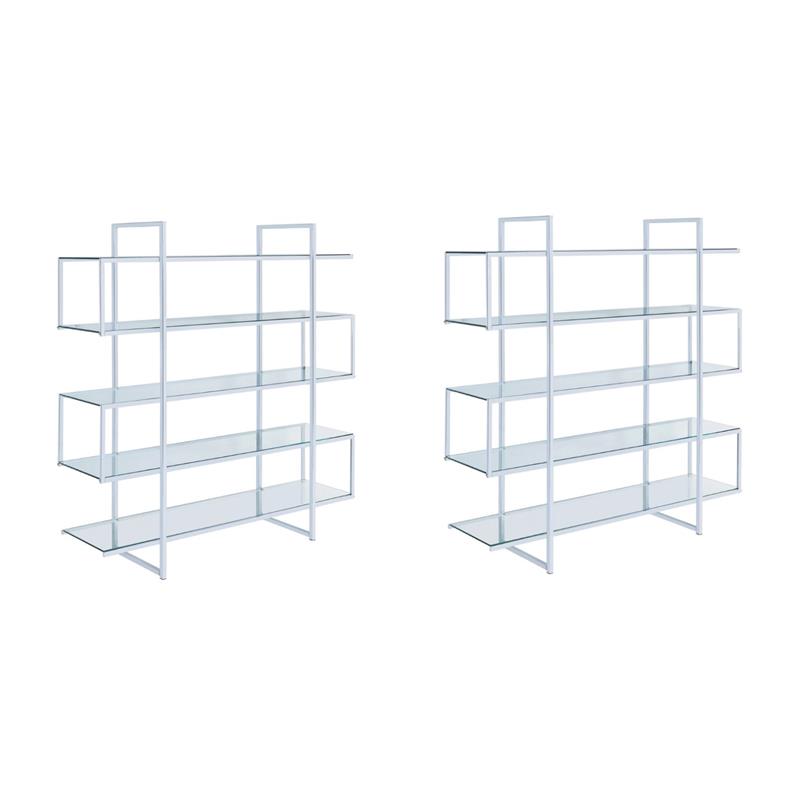 Pemberly Row Set of 2 5-Shelf Contemporary Clear Glass Top Bookcases in Clear