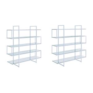Pemberly Row Set of 2 5-Shelf Contemporary Clear Glass Top Bookcases in Clear