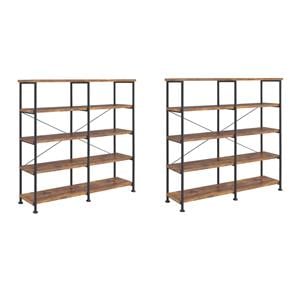 Pemberly Row Set of 2 4-Shelf Open Farmhouse Wood Bookcases in Nutmeg