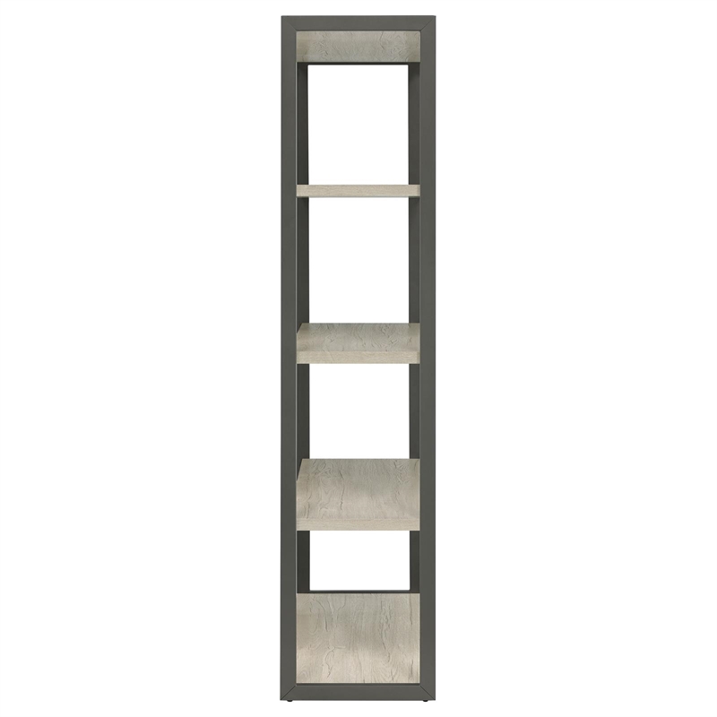 Pemberly Row Set of 2 4-Shelf Modern Wood Bookcases in Whitewashed Gray