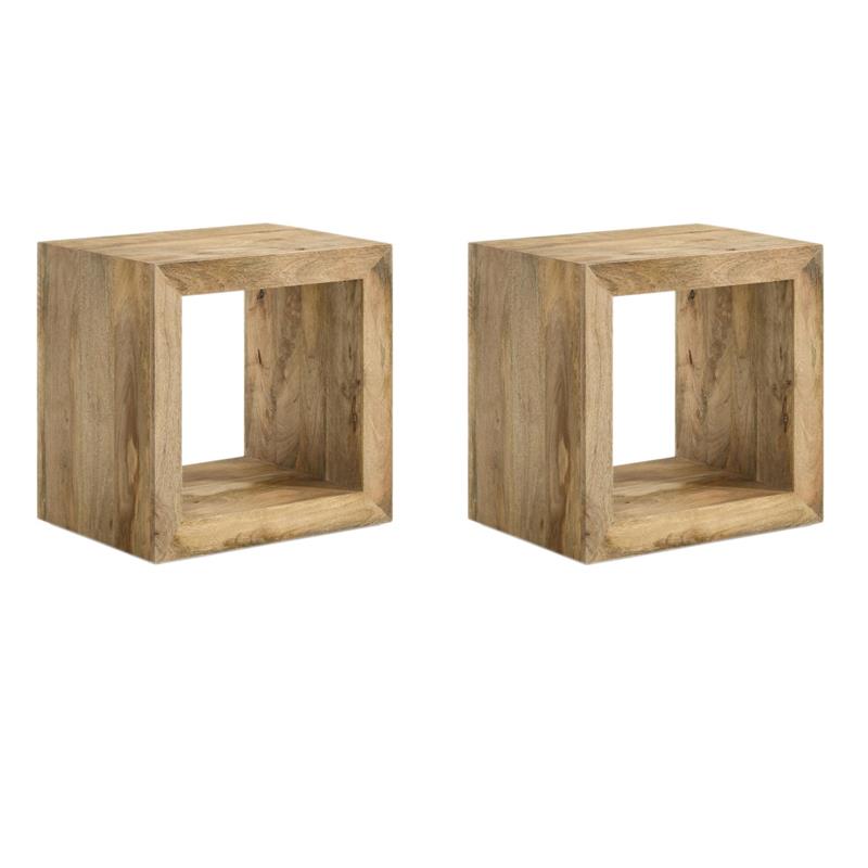 Pemberly Row Set of 2 Rectangular Farmhouse Solid Wood End Tables in Natural