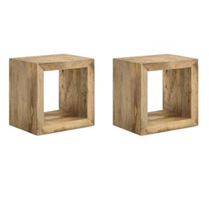 Pemberly Row Set of 2 Rectangular Farmhouse Solid Wood End Tables in Natural
