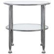 Pemberly Row Set of 2 Round Glass Top Metal End Tables in Silver
