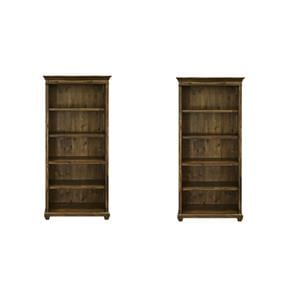 Pemberly Row Set of 2 Open Bookcases Office Storage Fully Assembled in Brown