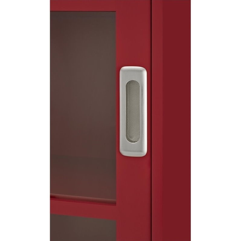 Pemberly Row Set of 2 4-Shelf Sliding Glass Door Bookcases in Red