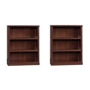 Pemberly Row Set of 2 Engineered Wood 3-Shelf Bookcases in Cherry